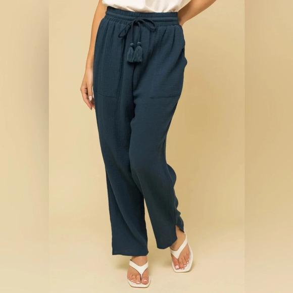 NWT-Cotton Button Down Single Pocket Shirt & Boho Pants Set - Picture 4 of 7